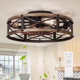 SHLUCE 19-inch farmhouse ceiling fan with cage and light, compact for kitchens and bedrooms.