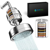 ShowerEnvy 5.0 filtered shower head with stainless steel finish for a refreshing, softer skin.