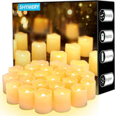 SHYMERY flameless votive candle close-up showing realistic flicker for cozy ambiance.