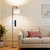 Sibrille floor lamp with linen shade, front view for ambient living room lighting