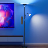 SIBRILLE RGB torchiere lamp control panel showing dual-zone lighting for versatile mood