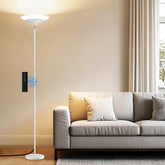 SIBRILLE white torchiere floor lamp with uplight for cozy living room ambience
