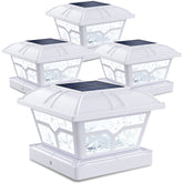 SIEDiNLAR solar post cap lights with seagull design illuminate posts at night.