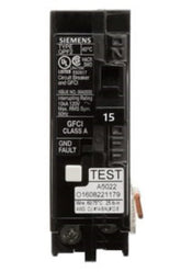 Siemens 15A 1-pole GFCI plug-on-neutral breaker in a panel for safer kitchen and bath circuits