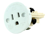 Sillites self-contained receptacle front view, compact 15A outlet for candles.