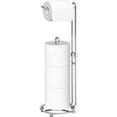 Simple Houseware toilet paper holder in chrome, freestanding for easy bathroom setup.