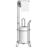 Simple Houseware chrome toilet roll stand shown from front view, keeping rolls tidy and accessible.