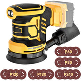 SINGTIP 5-Inch random orbital sander front view shows compact cordless handling for tight spaces.