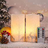 Skairipa Christmas LED candle with deer decal provides a warm, safe mantle glow.
