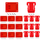 SKCMOX Milwaukee M18 tool holder in red keeps tools accessible on the shelf.