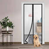 Skloopearg transparent insulated door curtain on the front door showing warmth retention.