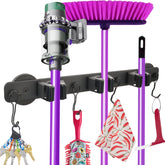 SKNOOY magnetic mop holder with four hooks securely organizing tools
