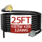 Skrizcable 25 ft extension cord outdoor with LED indicator for safer nighttime setup.