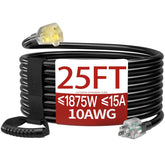 Skrizcable 25ft extension cord outdoor view highlighting 10 AWG for durability