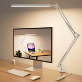 SKYLEO LED desk lamp clamps securely to the desk for clutter-free lighting.