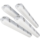 SLAclite 4ft LED vapor-tight light, front view, bright garage illumination.