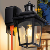 Slypadan porch light with GFCI outlet provides weather-ready outdoor power access.