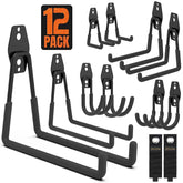SMARTOLOGY garage hooks 12-pack mounted on wall for organized storage.