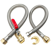 SMZTools water heater hose connector front view highlights braided stainless steel durability
