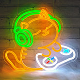 Sneignon Cat Gamer Neon Sign with cat headphones glows to brighten gaming setups.