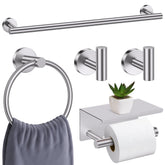soaez brushed nickel toilet paper holder with shelf for convenient bathroom storage.