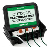 SockitBoX weatherproof box with closed lid protecting outdoor connections.