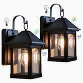 Solar Outdoor Wall Light 2 Pack lights the front door with warm 3000K glow for curb appeal