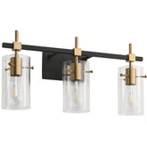 Solfart vintage vanity light with three glass shades for elegant bathroom ambience.