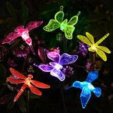 SOLPEX solar butterfly lights front view with color-changing glow for garden pathways.