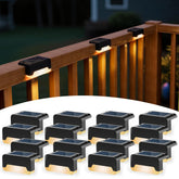 SOLPEX solar deck lights on stairs provide warm, safe illumination.