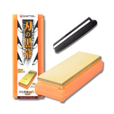 Someie Shapton whetstone orange with angle guide enables precise blade sharpening.