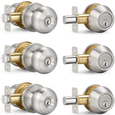 Sopoby entry door knob and deadbolt combo for single-key convenience.