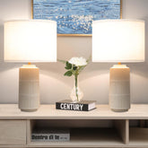 SOTTAE 23-inch ceramic table lamp pair with white shade for bedside lighting.