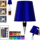 SOUDFK bottle lamp with RGB sapphire blue creates ambient centerpiece lighting.