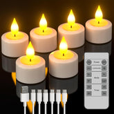 SoulBay rechargeable tea lights with remote pack create consistent ambient lighting.