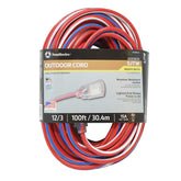 Southwire 100 ft outdoor extension cord with rugged jacket for jobsites.