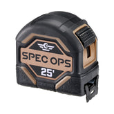 Spec Ops 25ft tape measure in compact case for easy carry and quick readings.