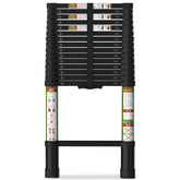 SPIEEK Telescoping ladder folded profile for compact storage and easy stowaway convenience.
