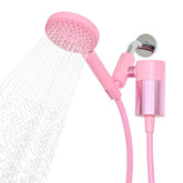 Sproos! handheld showerhead with filter set demonstrates softer water for skin and hair.