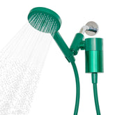Sproos handheld showerhead with filter system delivering cleaner water for softer skin.
