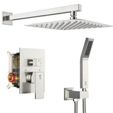 SR SUN RISE rain shower head in brushed nickel finish delivers spa-like rainfall.