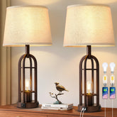 SRJJA table lamp dual-light setup on an end table for versatile living room use