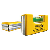 Stabila 11901 magnetic pocket level PRO with holster on belt for quick access.