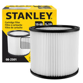 Stanley 08-2501 cartridge filter close-up showing pleated design for higher filtration