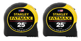 Stanley FatMax 25 ft tape measure front view with rugged ABS case for reliable readings.
