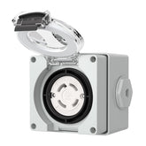 STARELO L14-30C locking plug inside a protective box for outdoor power connections.