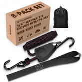 STAYGROW kayak straps eight-pack shown for roof rack transport.