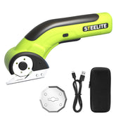 Steelite cordless scissors shown with ergonomic grip for fabric cutting.