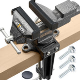 Steinbruecke dual-purpose vise with 360-degree base enabling versatile clamping angles.