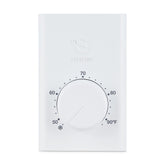 Stelpro SWT2F front view highlights compact, durable wall thermostat for reliable baseboard control.